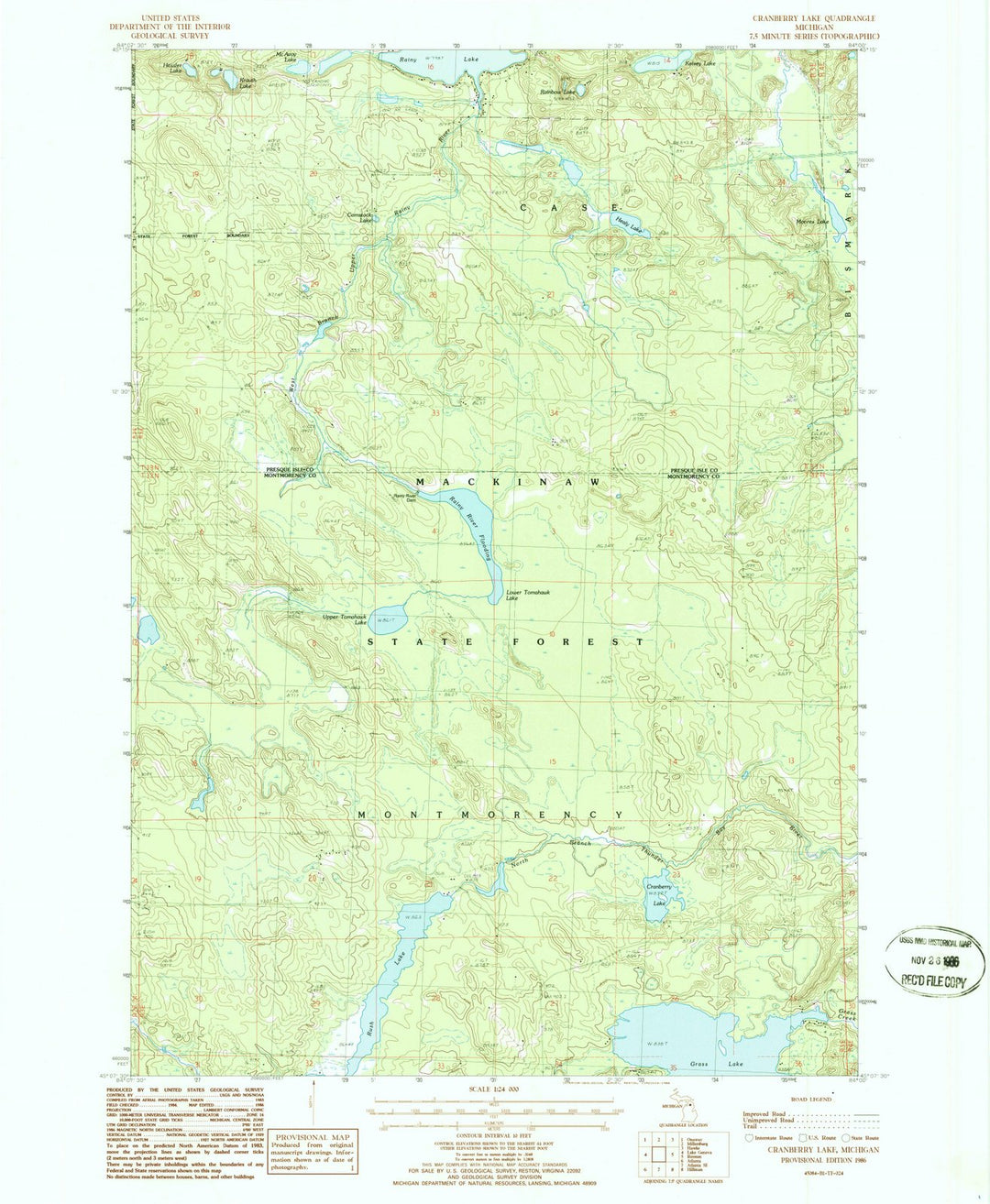 1986 Cranberry Lake, MI - Michigan - USGS Topographic Map