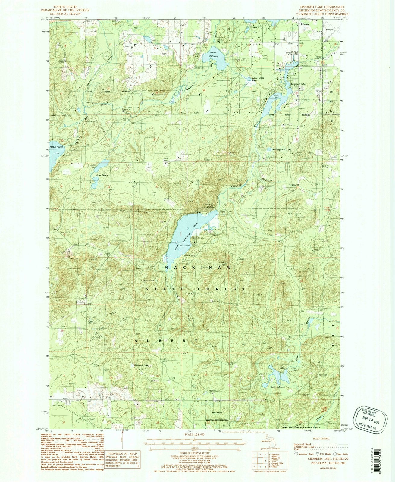 1986 Crooked Lake, MI - Michigan - USGS Topographic Map
