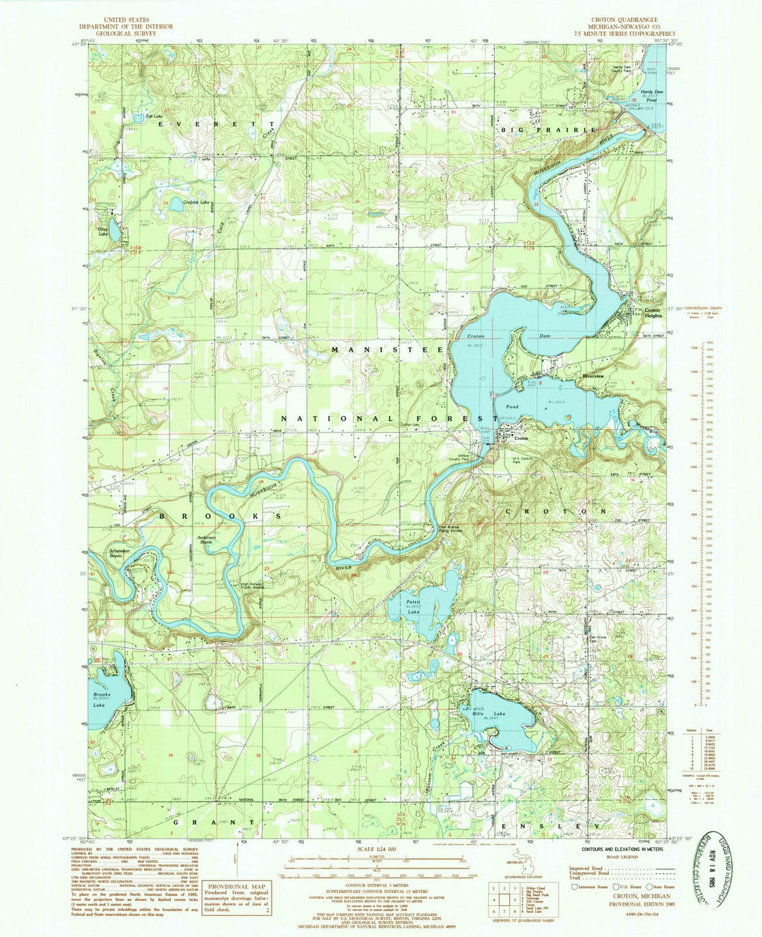 1985 Croton, MI - Michigan - USGS Topographic Map