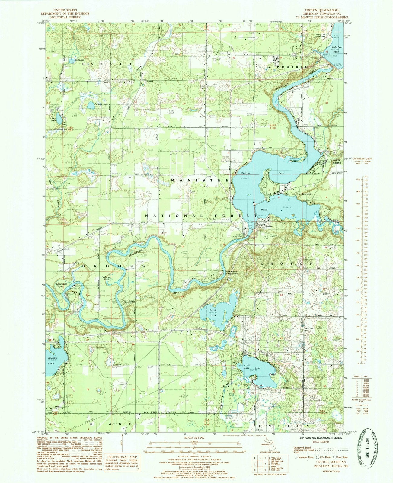 1985 Croton, MI - Michigan - USGS Topographic Map