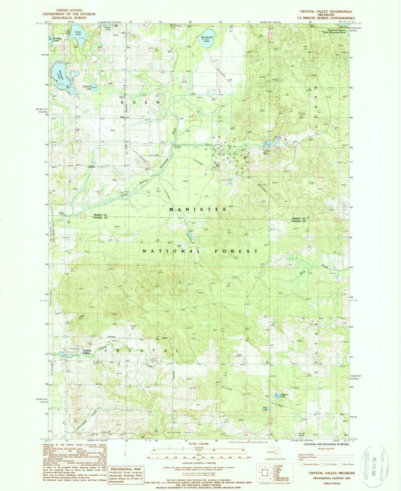 1987 Crystal Valley, MI - Michigan - USGS Topographic Map