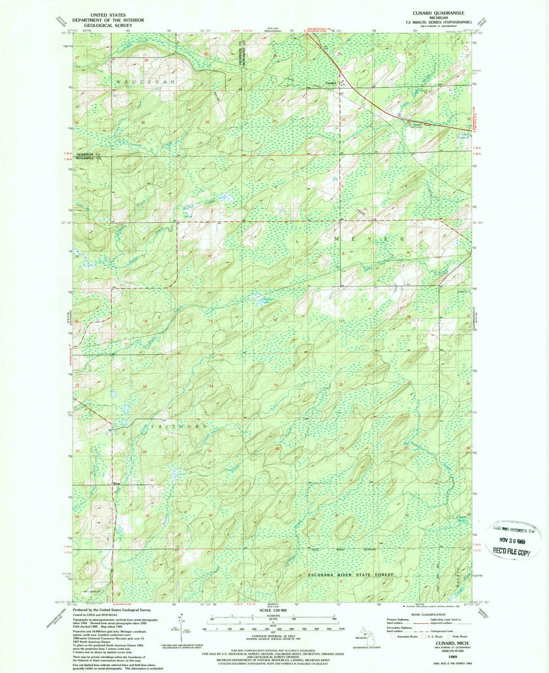 1989 Cunard, MI - Michigan - USGS Topographic Map