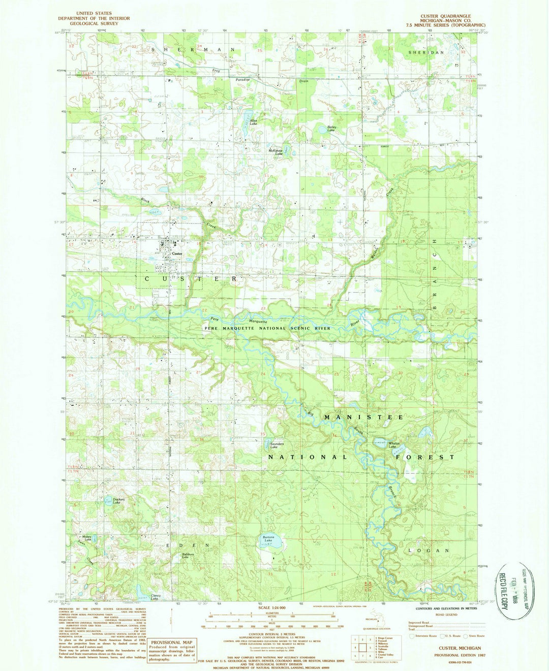 1987 Custer, MI - Michigan - USGS Topographic Map