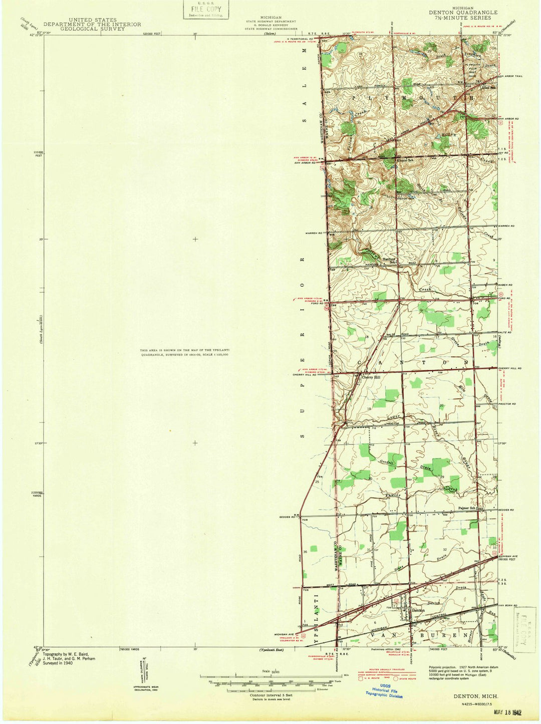 1942 Denton, MI - Michigan - USGS Topographic Map