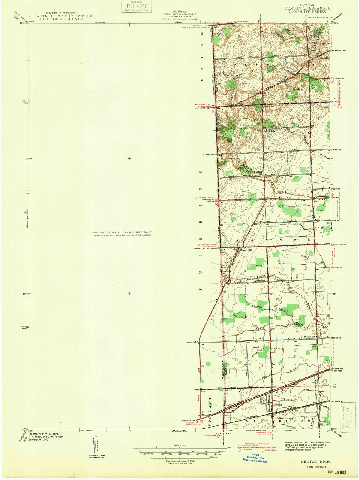 1942 Denton, MI - Michigan - USGS Topographic Map