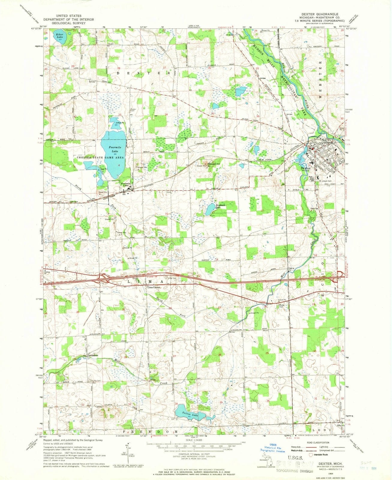 1964 Dexter, MI - Michigan - USGS Topographic Map