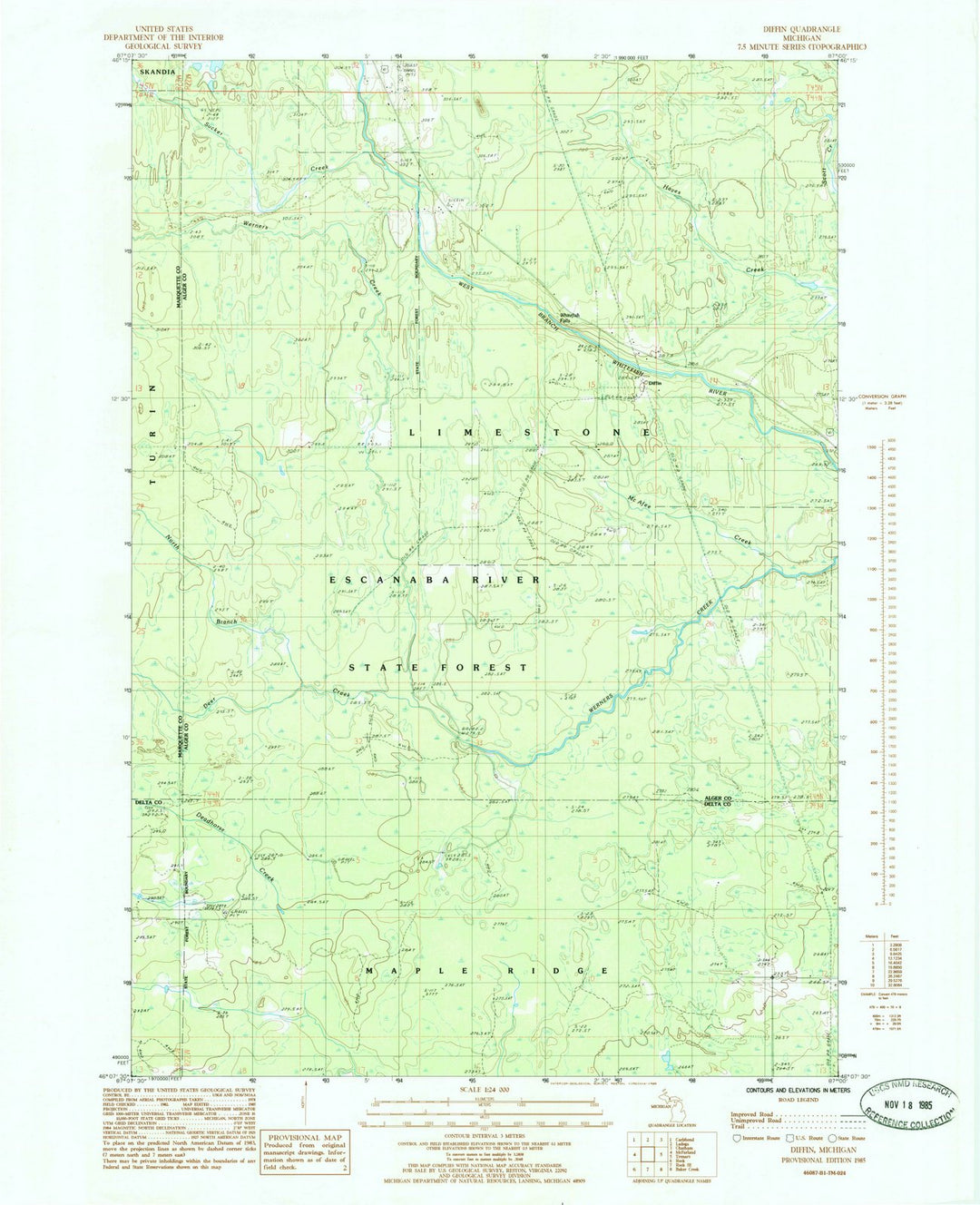 1985 Diffin, MI - Michigan - USGS Topographic Map