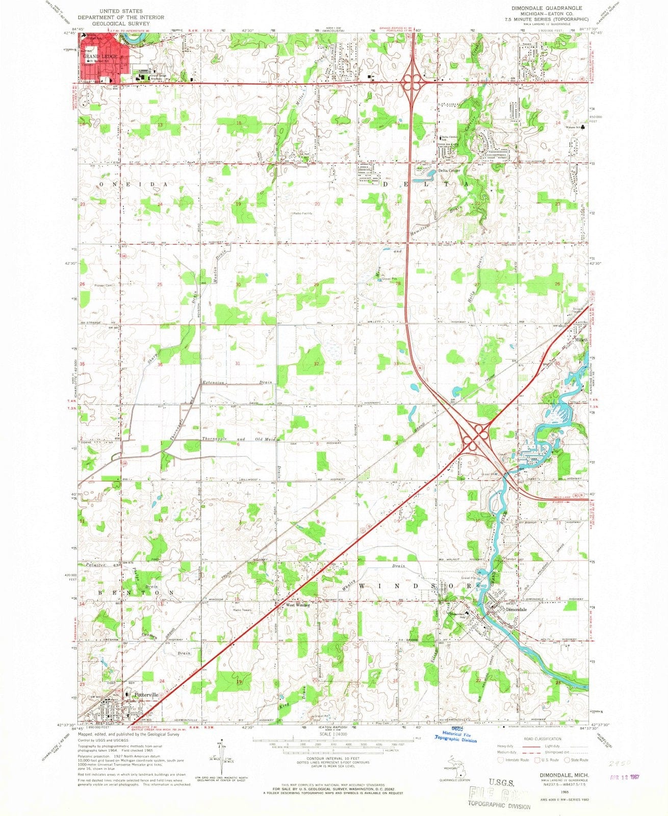 1965 Dimondale, MI - Michigan - USGS Topographic Map