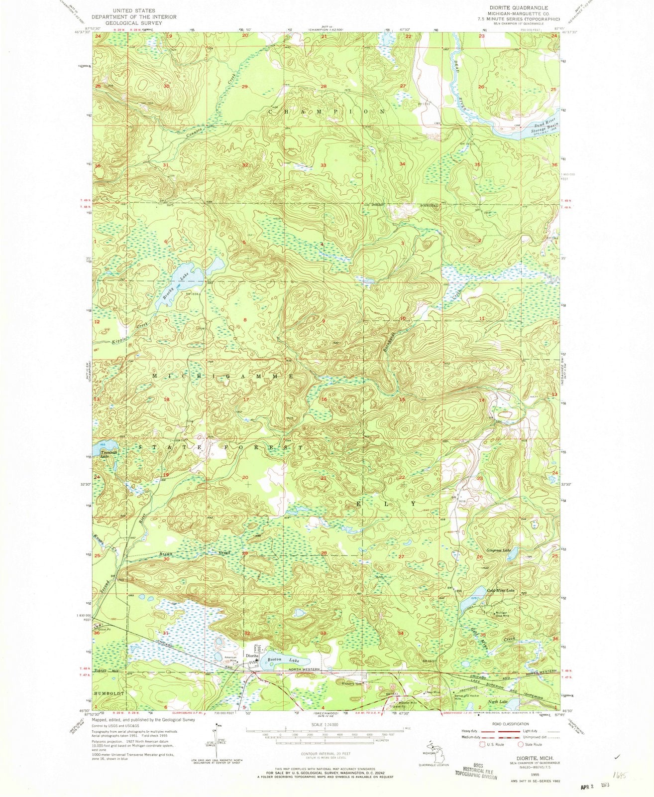 1955 Diorite, MI - Michigan - USGS Topographic Map