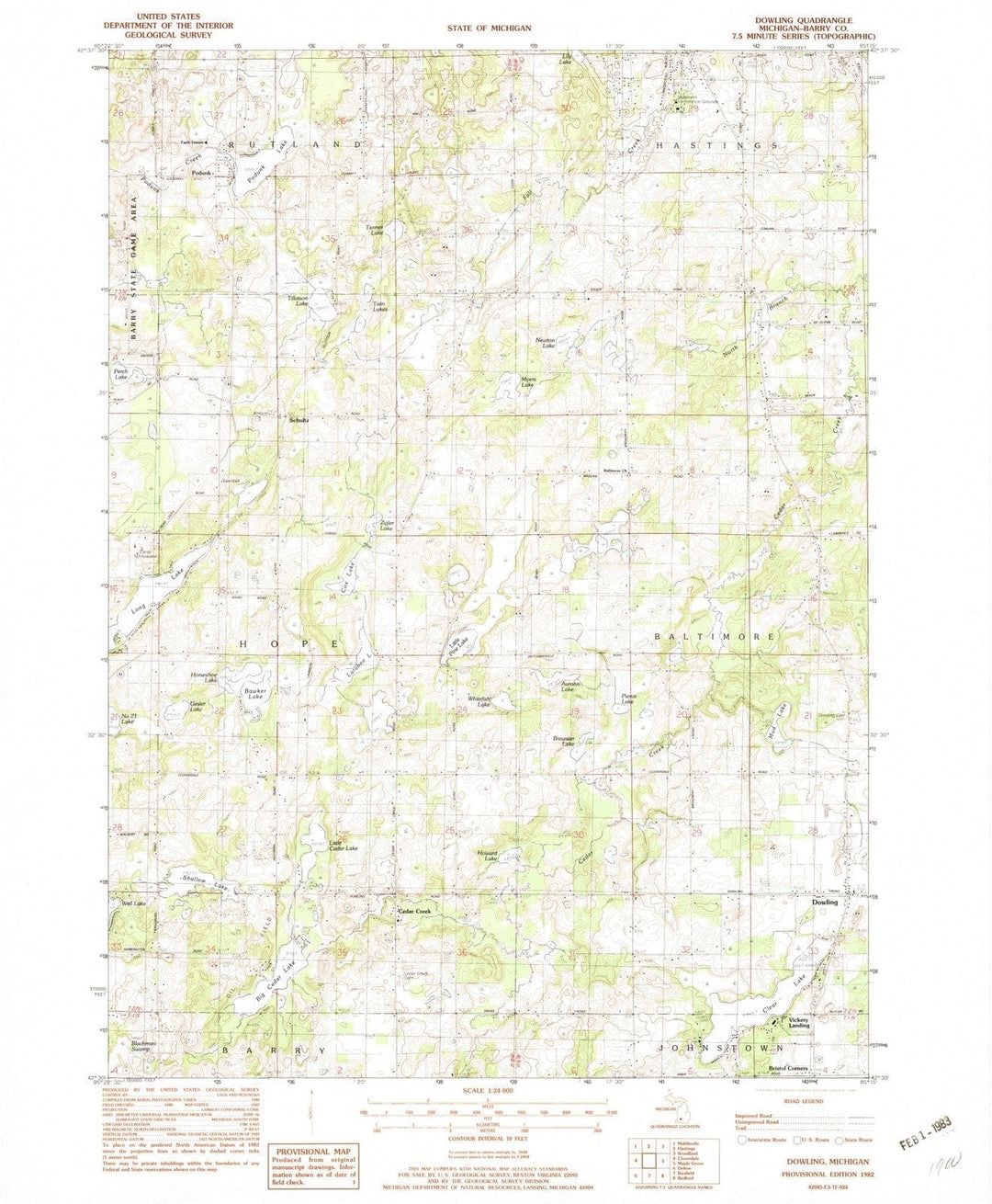 1982 Dowling, MI - Michigan - USGS Topographic Map