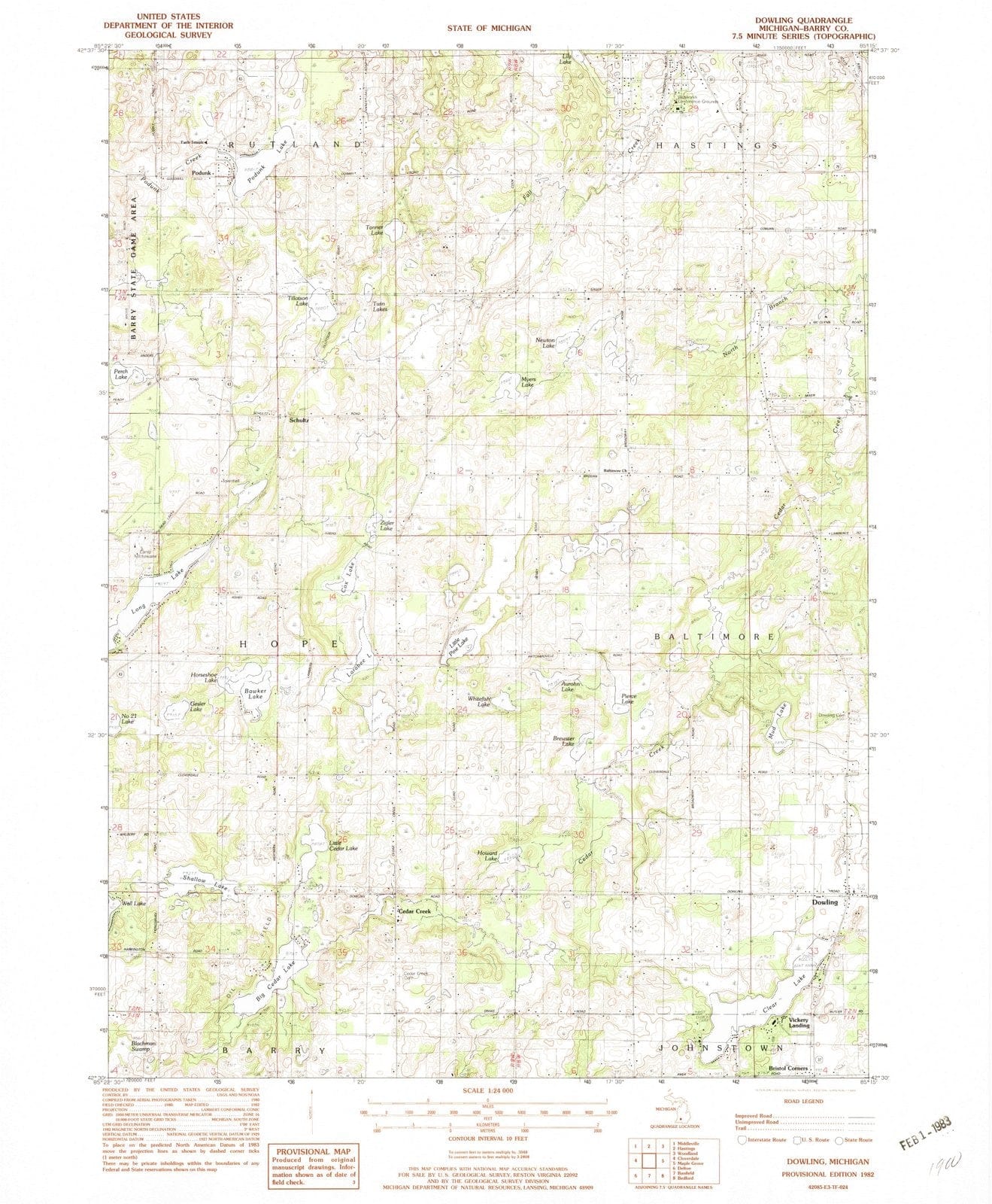 1982 Dowling, MI - Michigan - USGS Topographic Map