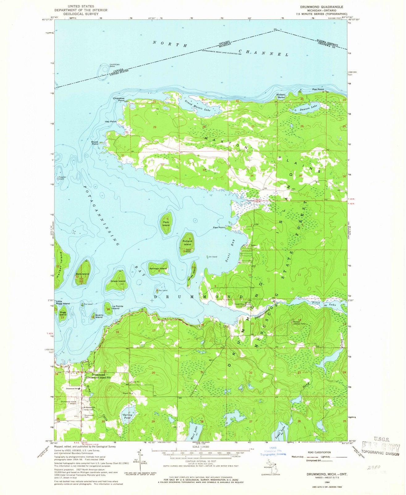 1964 Drummond, MI - Michigan - USGS Topographic Map v2