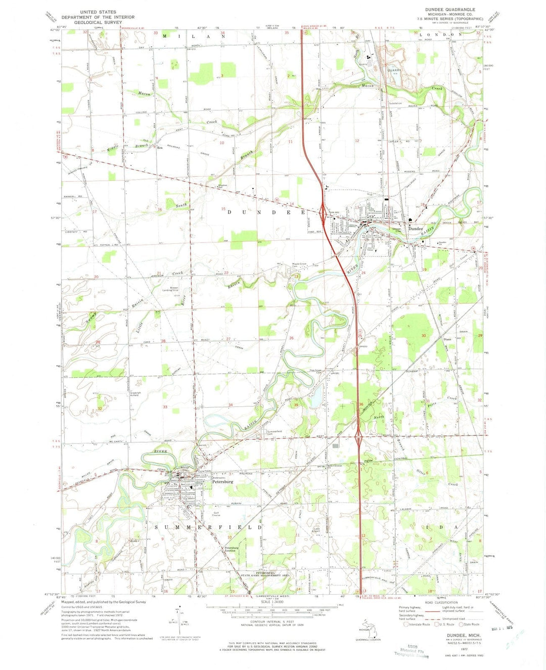 1972 Dundee, MI - Michigan - USGS Topographic Map