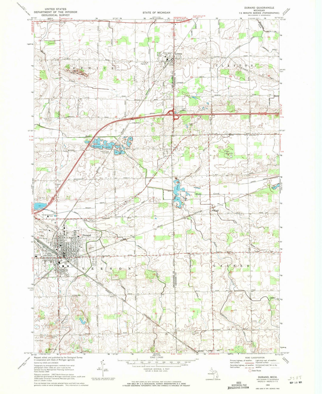 1969 Durand, MI - Michigan - USGS Topographic Map