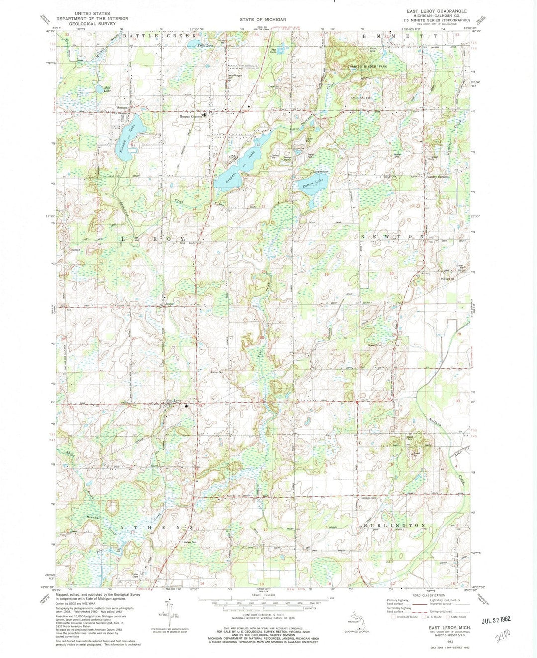 1982 East Leroy, MI - Michigan - USGS Topographic Map