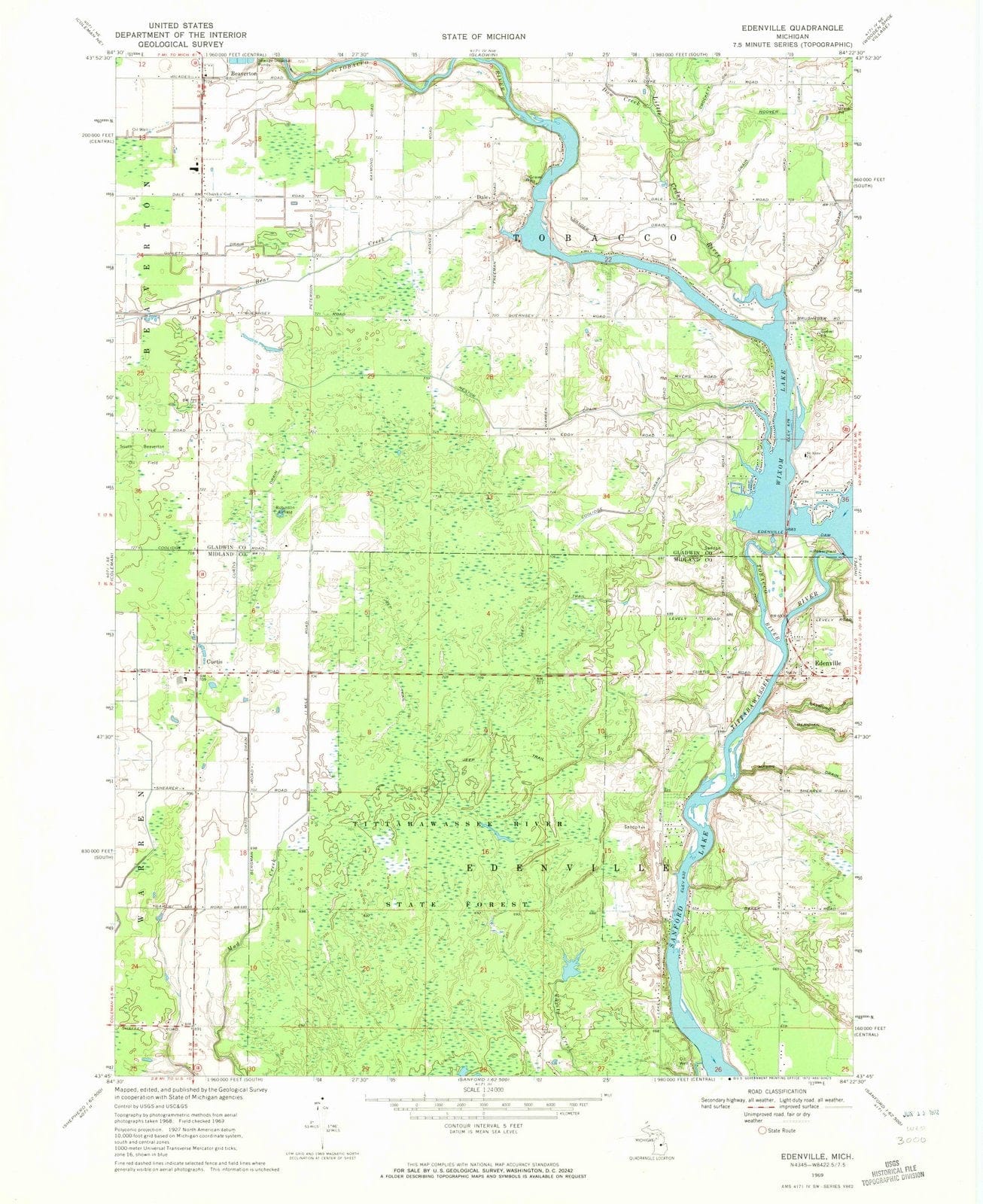 1969 Edenville, MI - Michigan - USGS Topographic Map