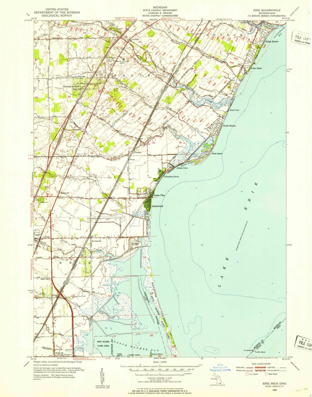 1952 Erie, MI - Michigan - USGS Topographic Map