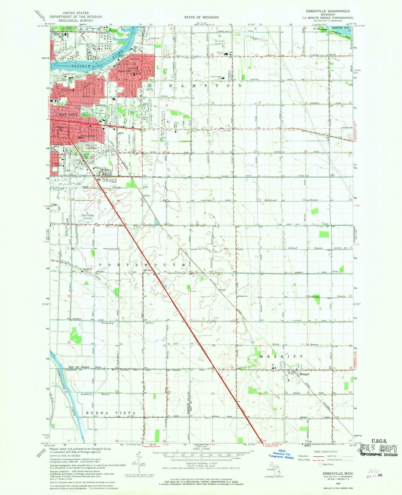 1967 Essexville, MI - Michigan - USGS Topographic Map