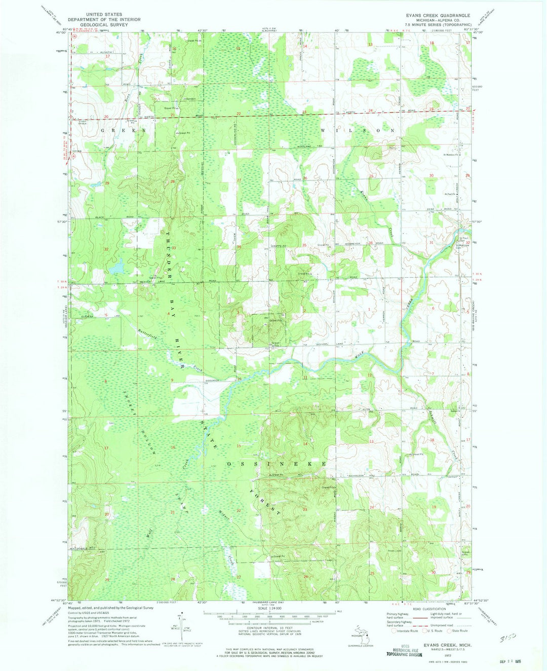 1972 Evans Creek, MI - Michigan - USGS Topographic Map