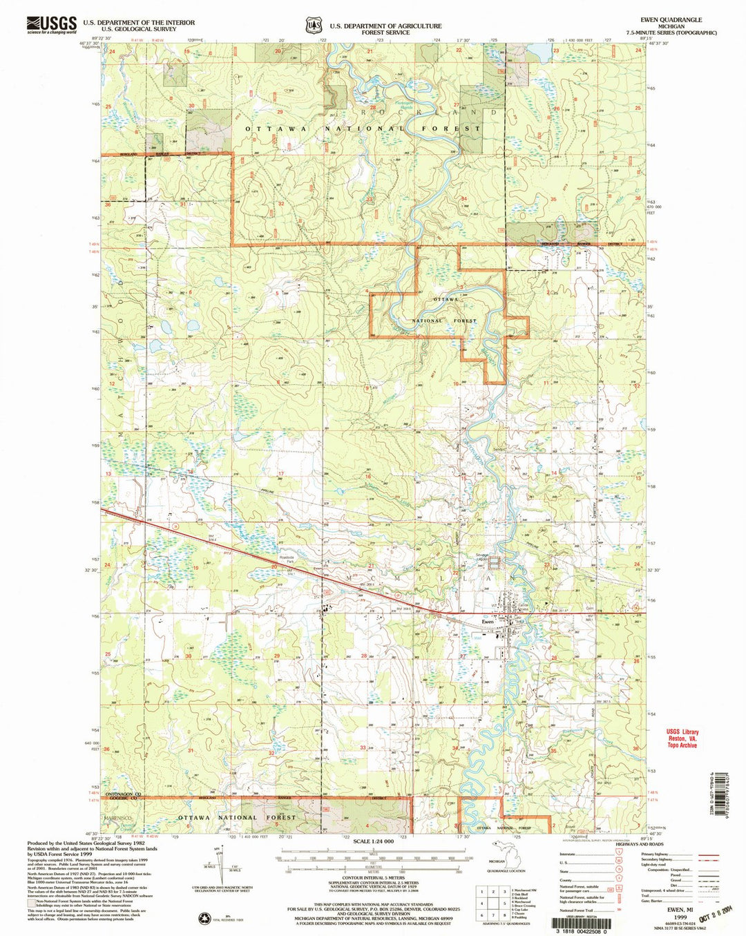 1999 Ewen, MI - Michigan - USGS Topographic Map