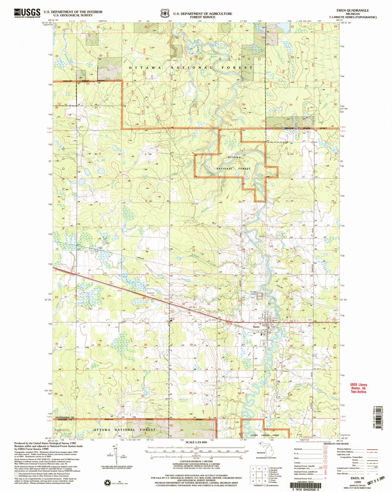 1999 Ewen, MI - Michigan - USGS Topographic Map