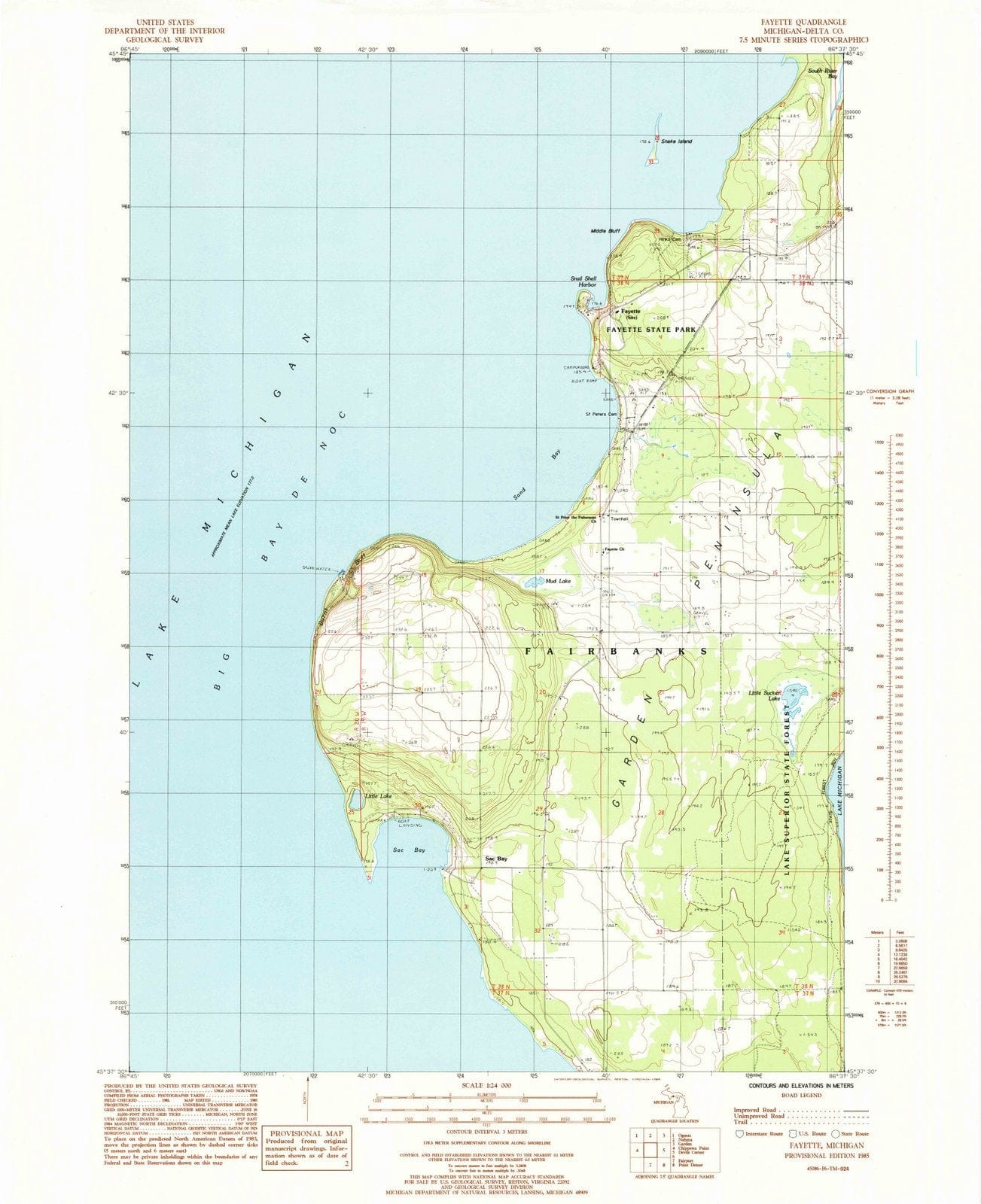 1985 Fayette, MI - Michigan - USGS Topographic Map