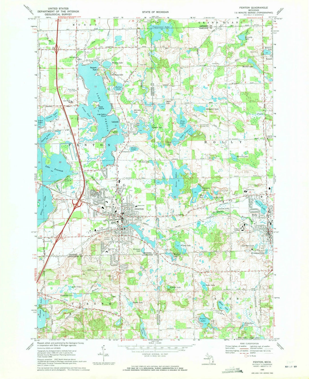 1969 Fenton, MI - Michigan - USGS Topographic Map