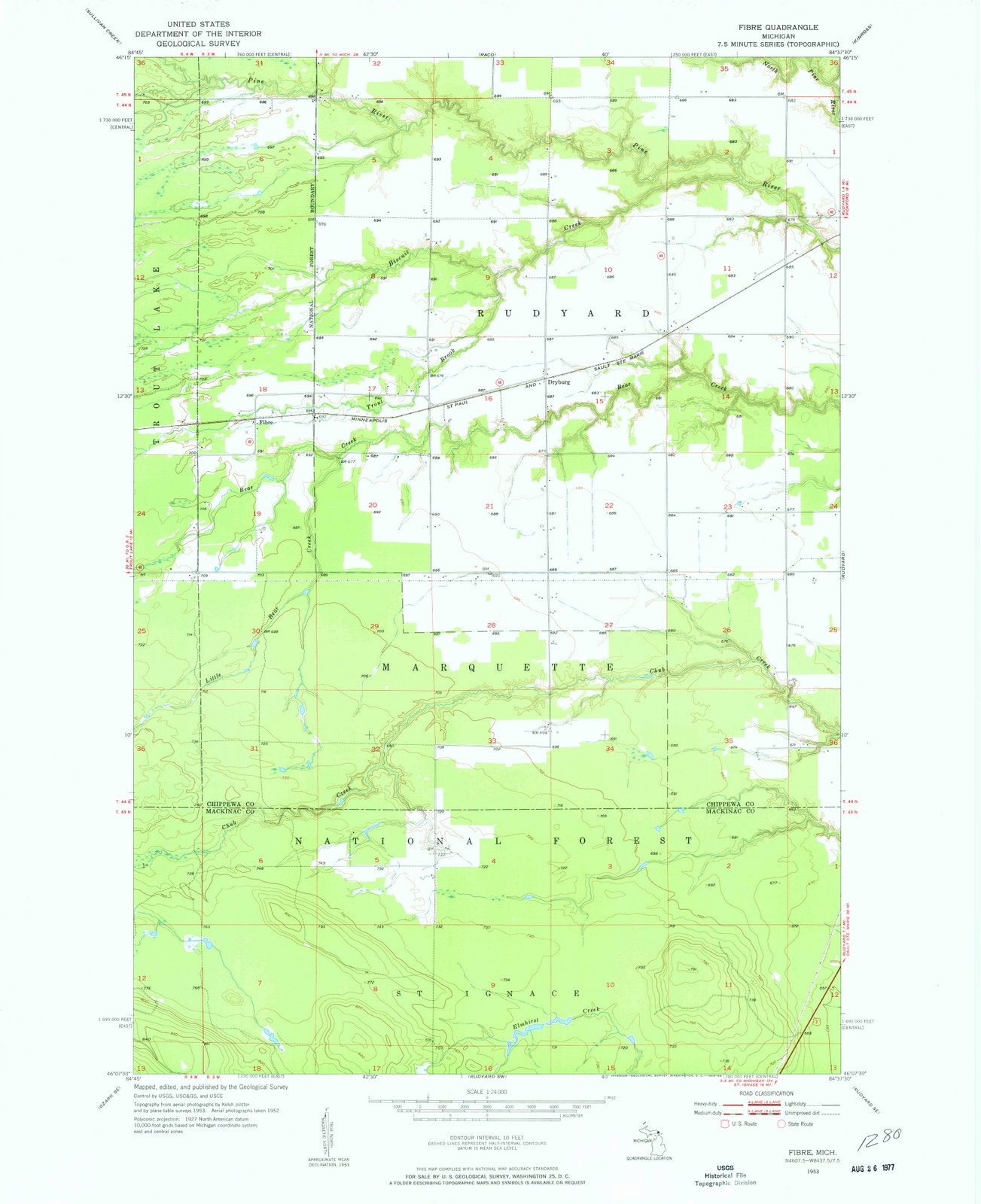 1953 Fibre, MI - Michigan - USGS Topographic Map
