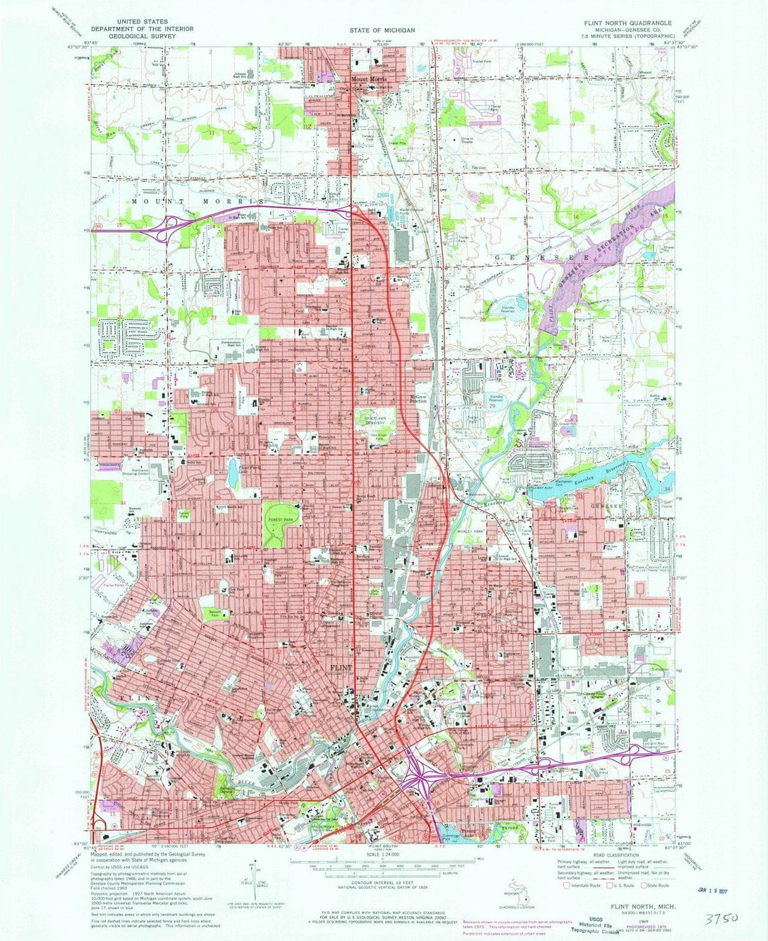 1969 Flint North, MI - Michigan - USGS Topographic Map