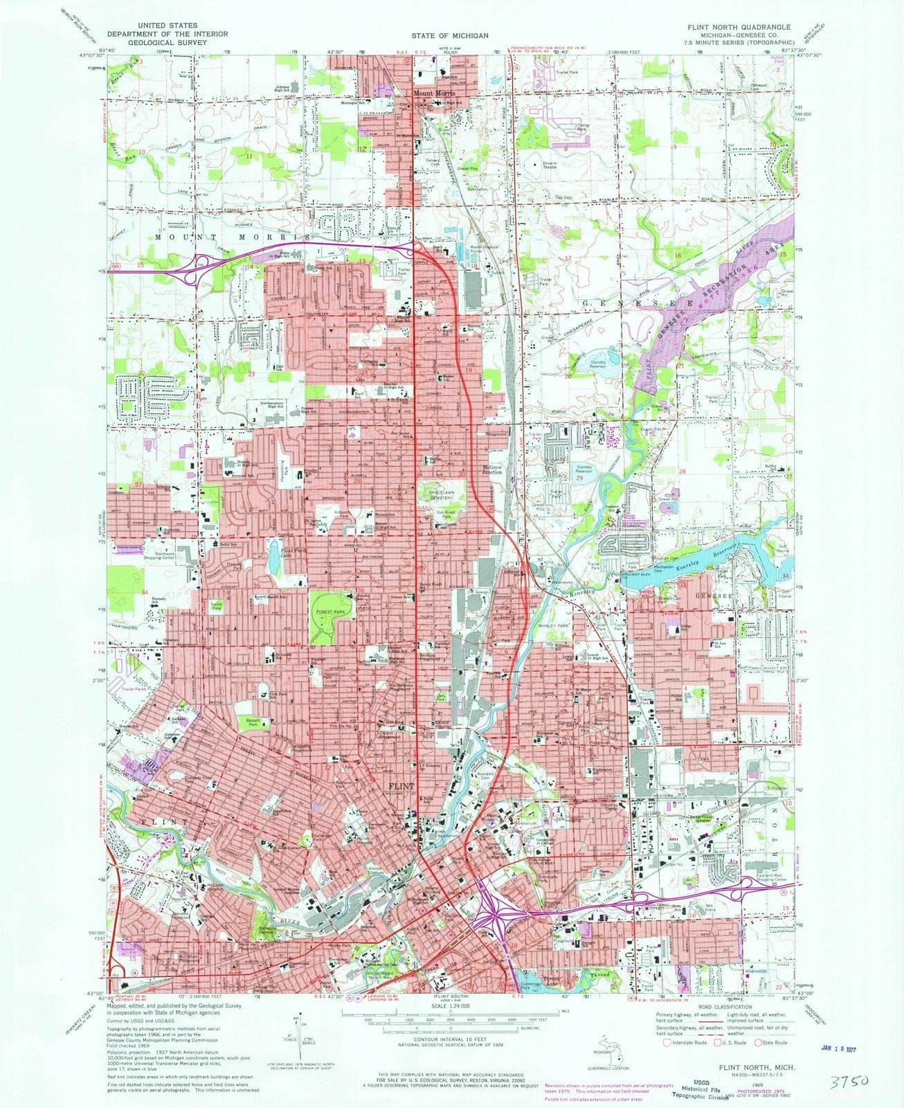 1969 Flint North, MI - Michigan - USGS Topographic Map