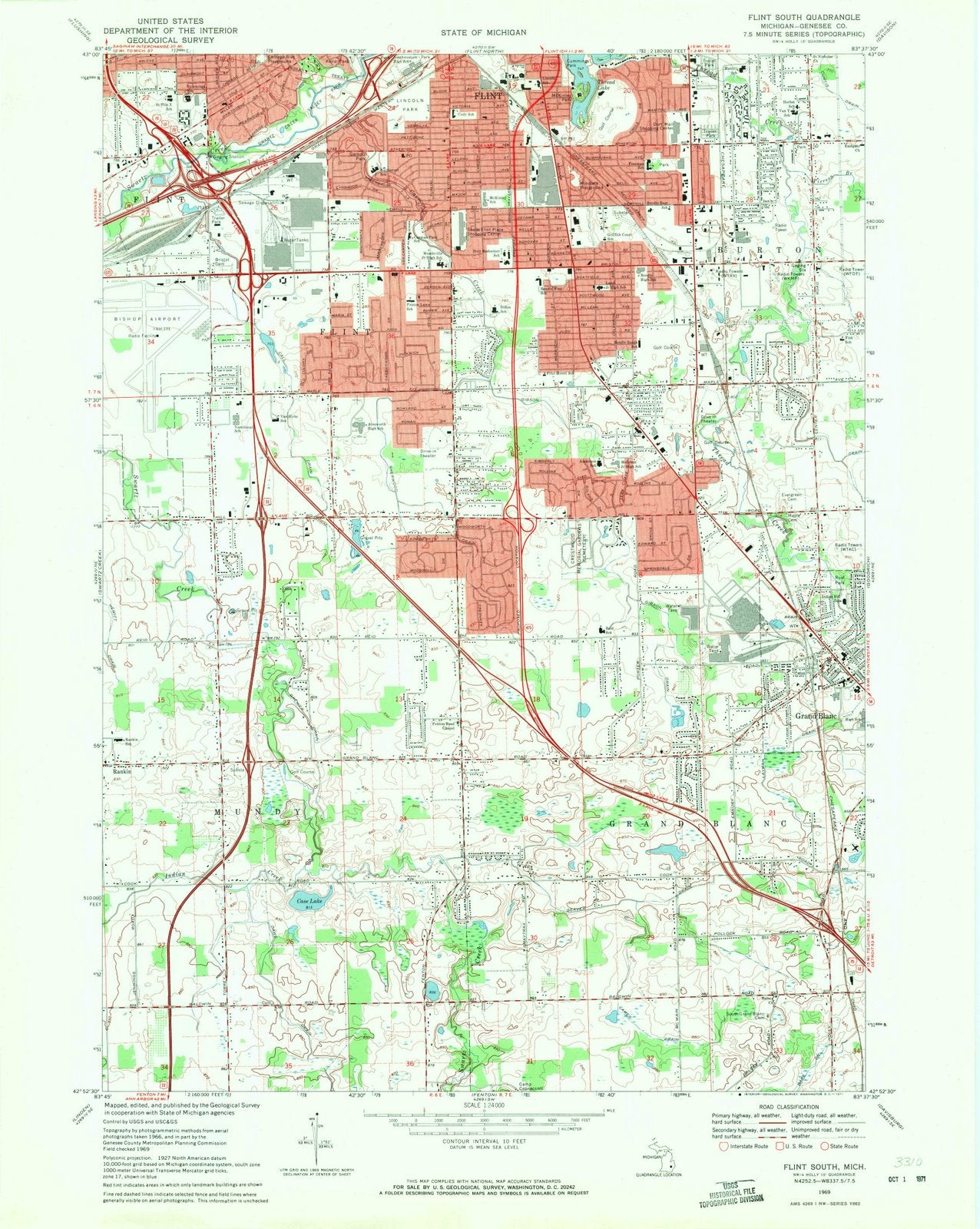 1969 Flint South, MI - Michigan - USGS Topographic Map