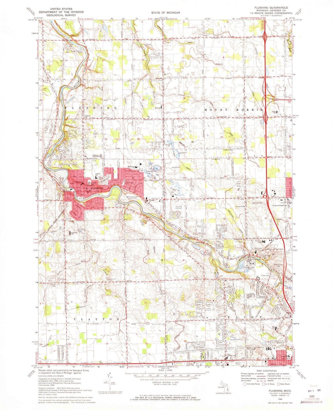 1969 Flushing, MI - Michigan - USGS Topographic Map