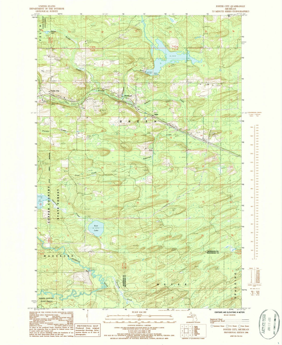 1986 Foster City, MI - Michigan - USGS Topographic Map