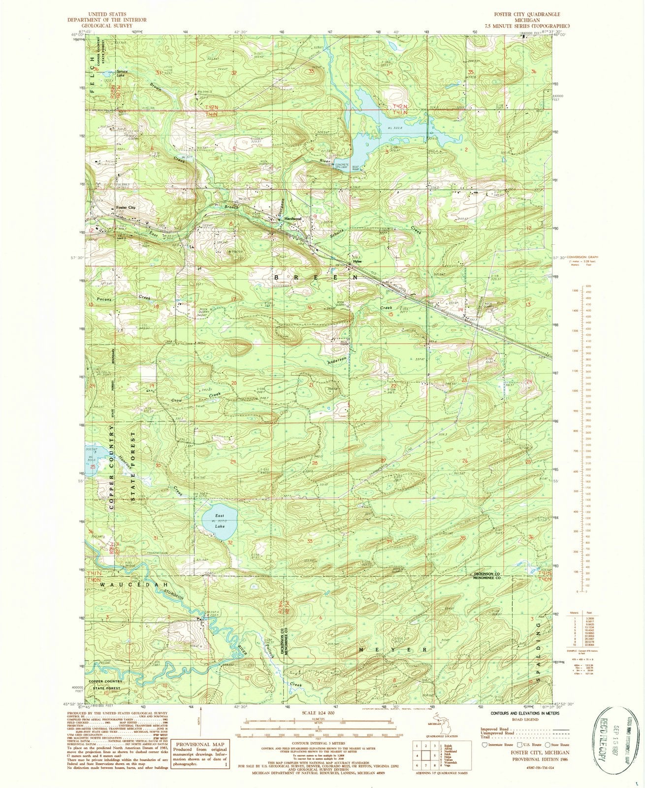 1986 Foster City, MI - Michigan - USGS Topographic Map