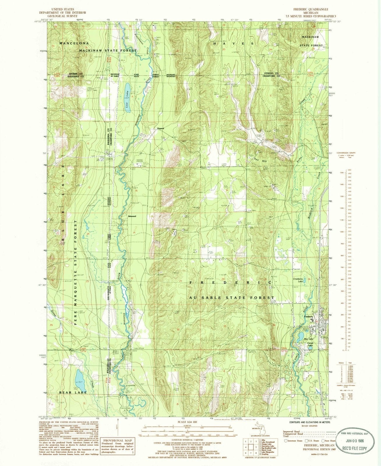 1985 Frederic, MI - Michigan - USGS Topographic Map