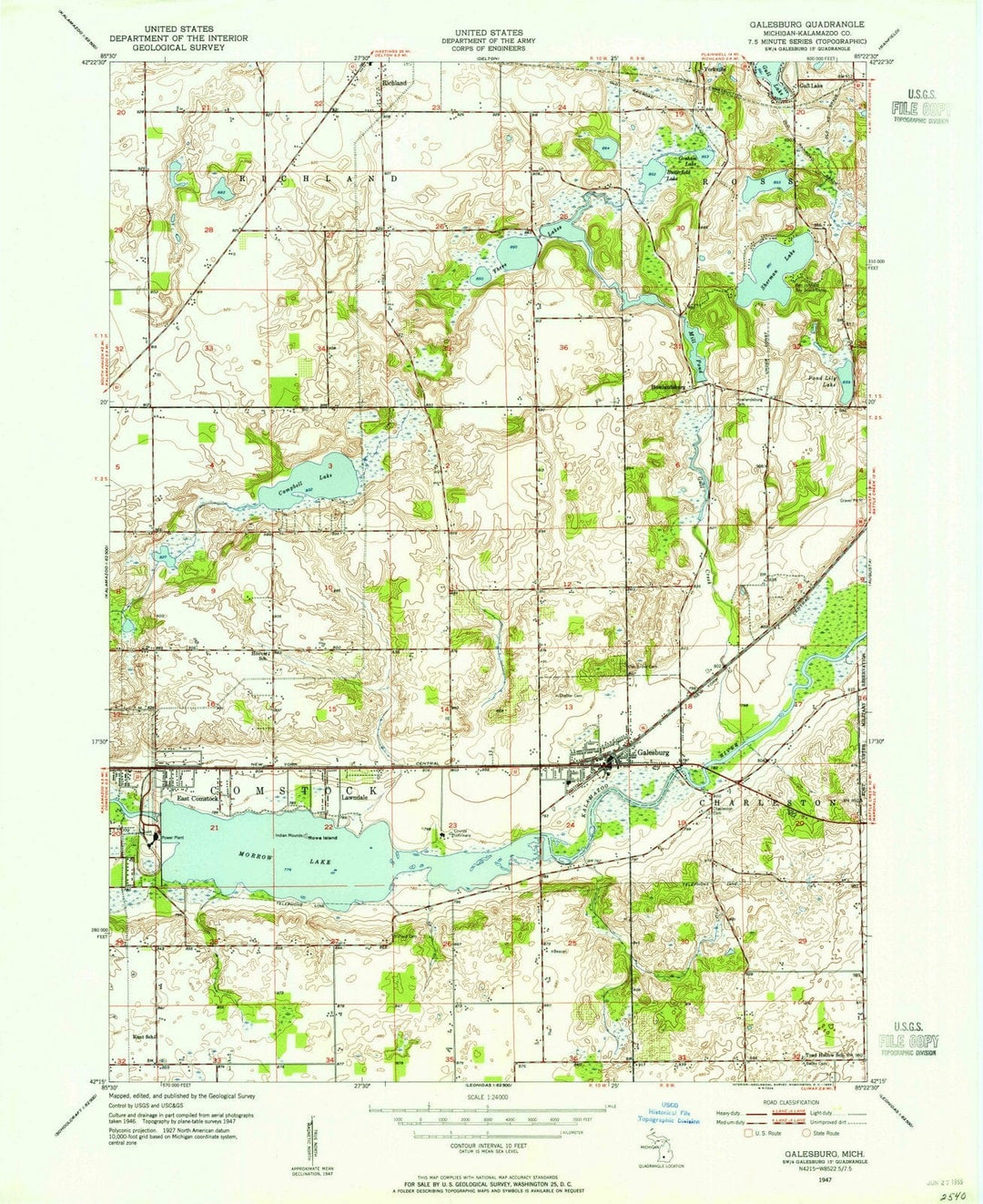 1947 Galesburg, MI - Michigan - USGS Topographic Map