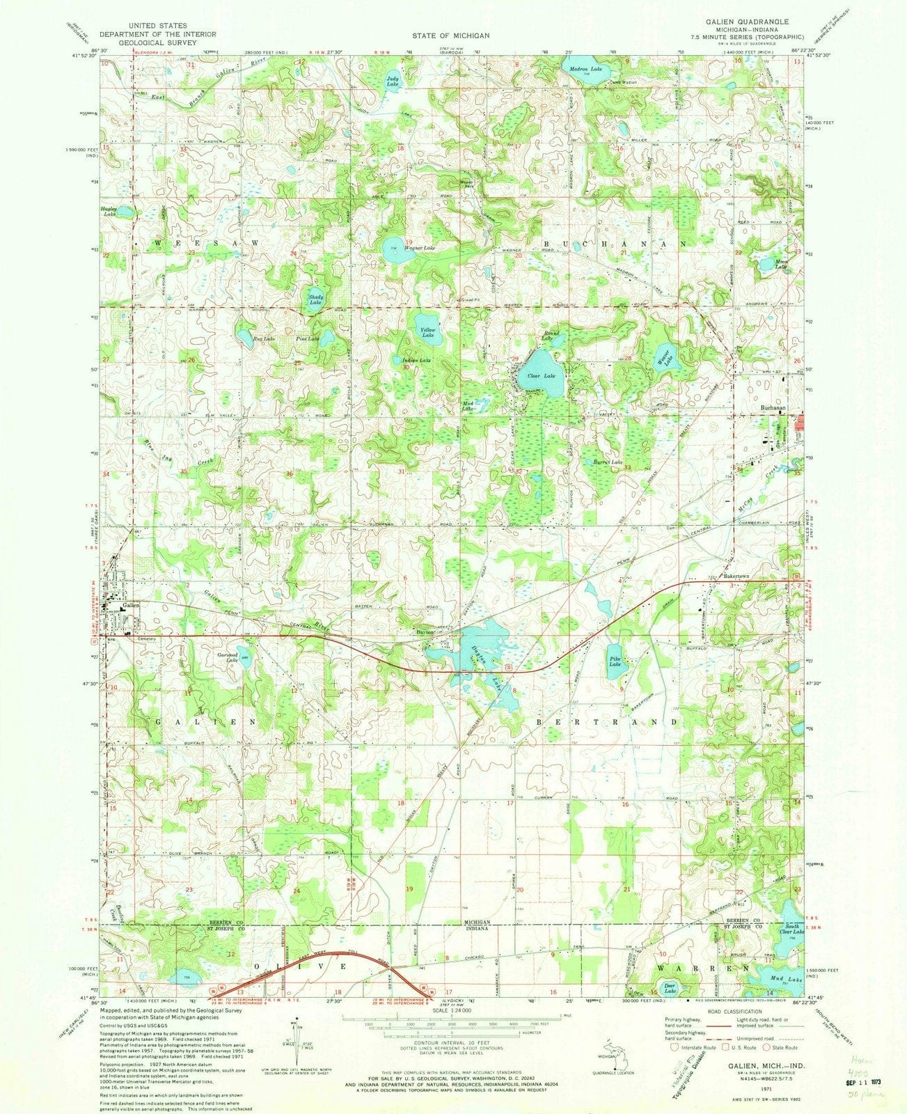 1971 Galien, MI - Michigan - USGS Topographic Map