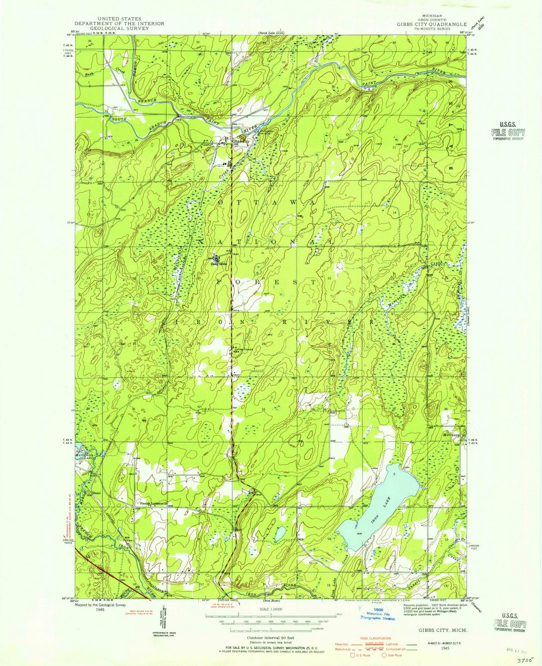 1945 Gibbs City, MI - Michigan - USGS Topographic Map