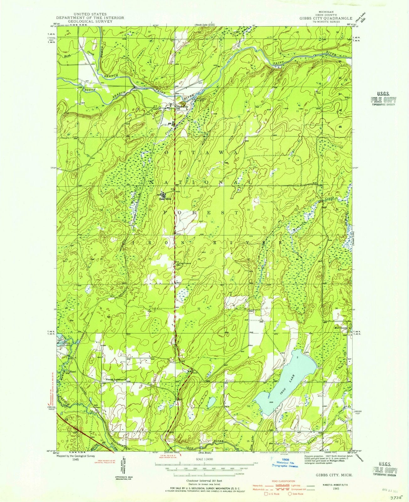 1945 Gibbs City, MI - Michigan - USGS Topographic Map