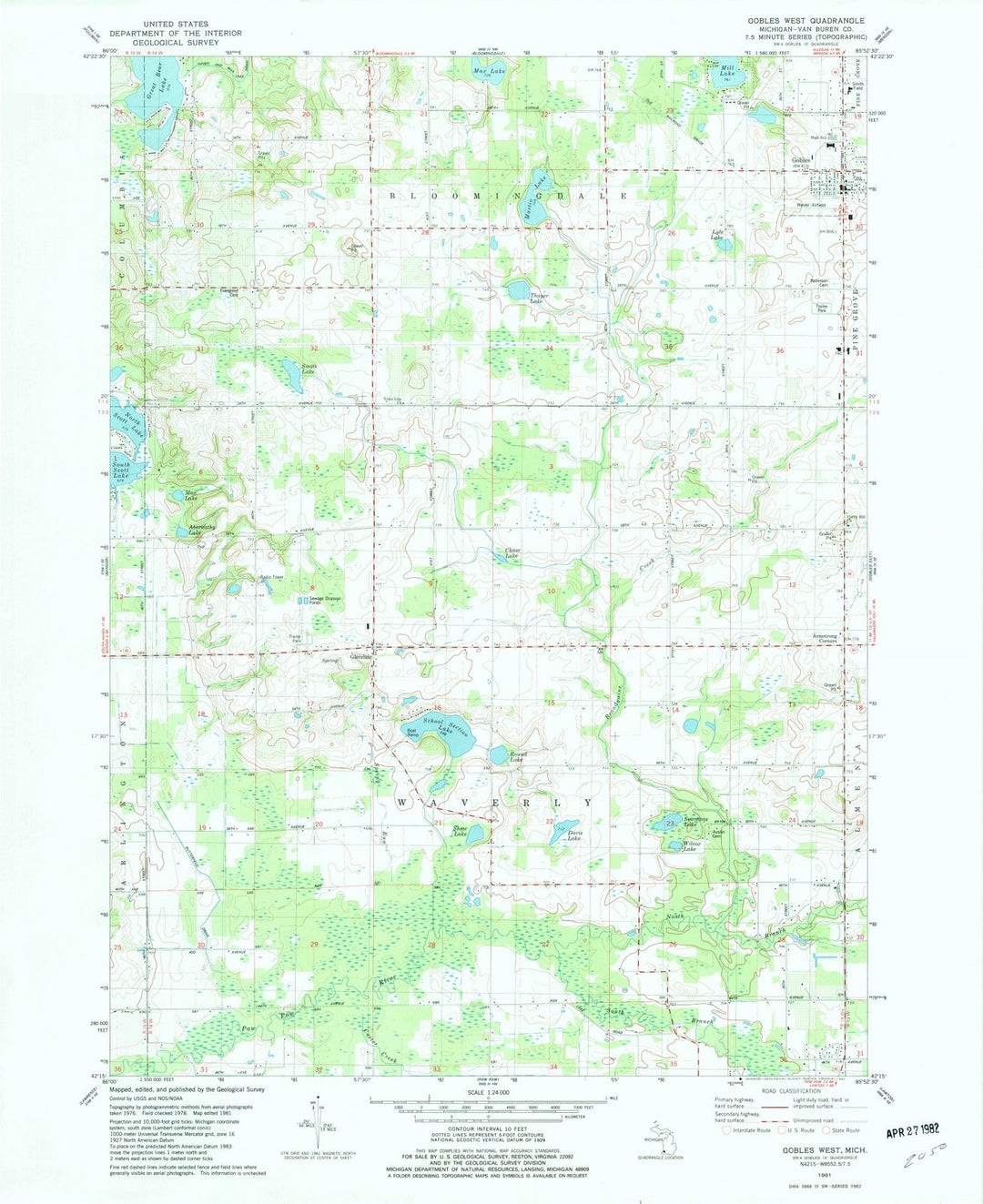 1981 Gobles West, MI - Michigan - USGS Topographic Map
