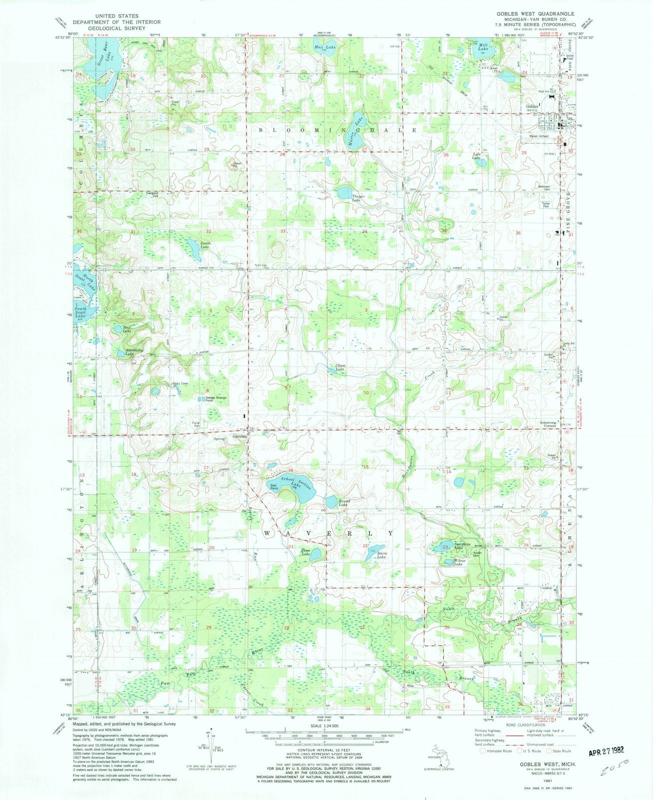 1981 Gobles West, MI - Michigan - USGS Topographic Map