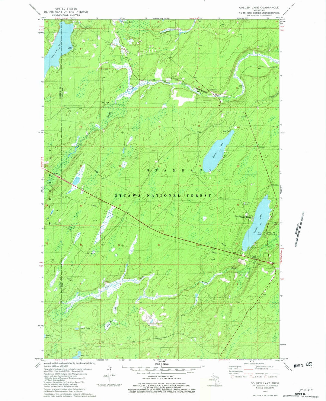 1981 Golden Lake, MI - Michigan - USGS Topographic Map