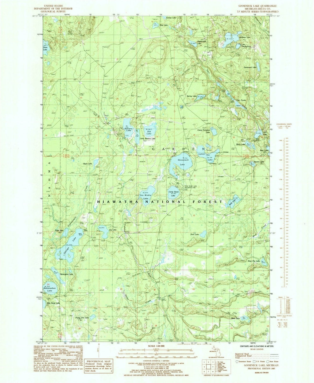 1985 Gooseneck Lake, MI - Michigan - USGS Topographic Map