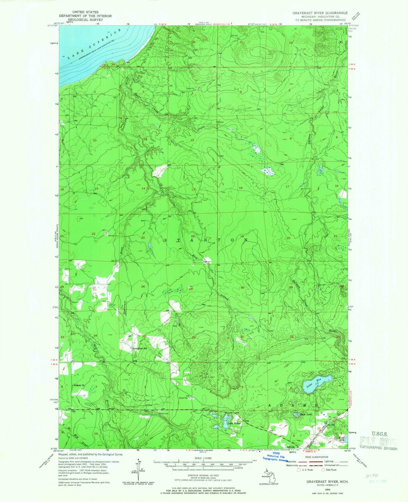 1954 Graveraet River, MI - Michigan - USGS Topographic Map