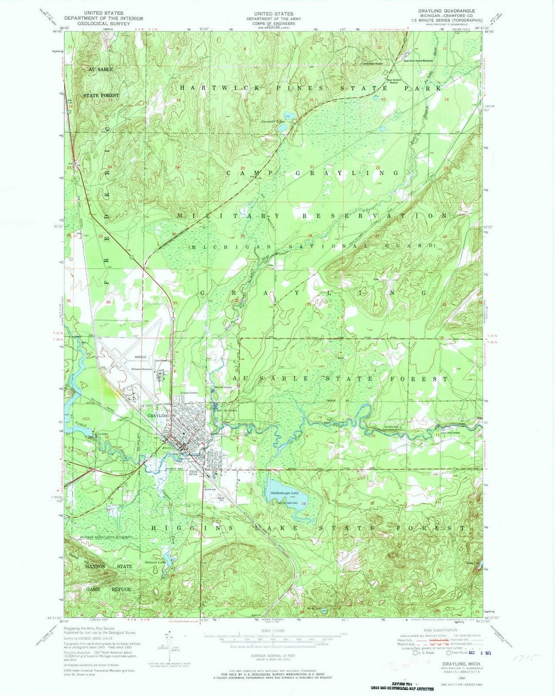 1950 Grayling, MI - Michigan - USGS Topographic Map
