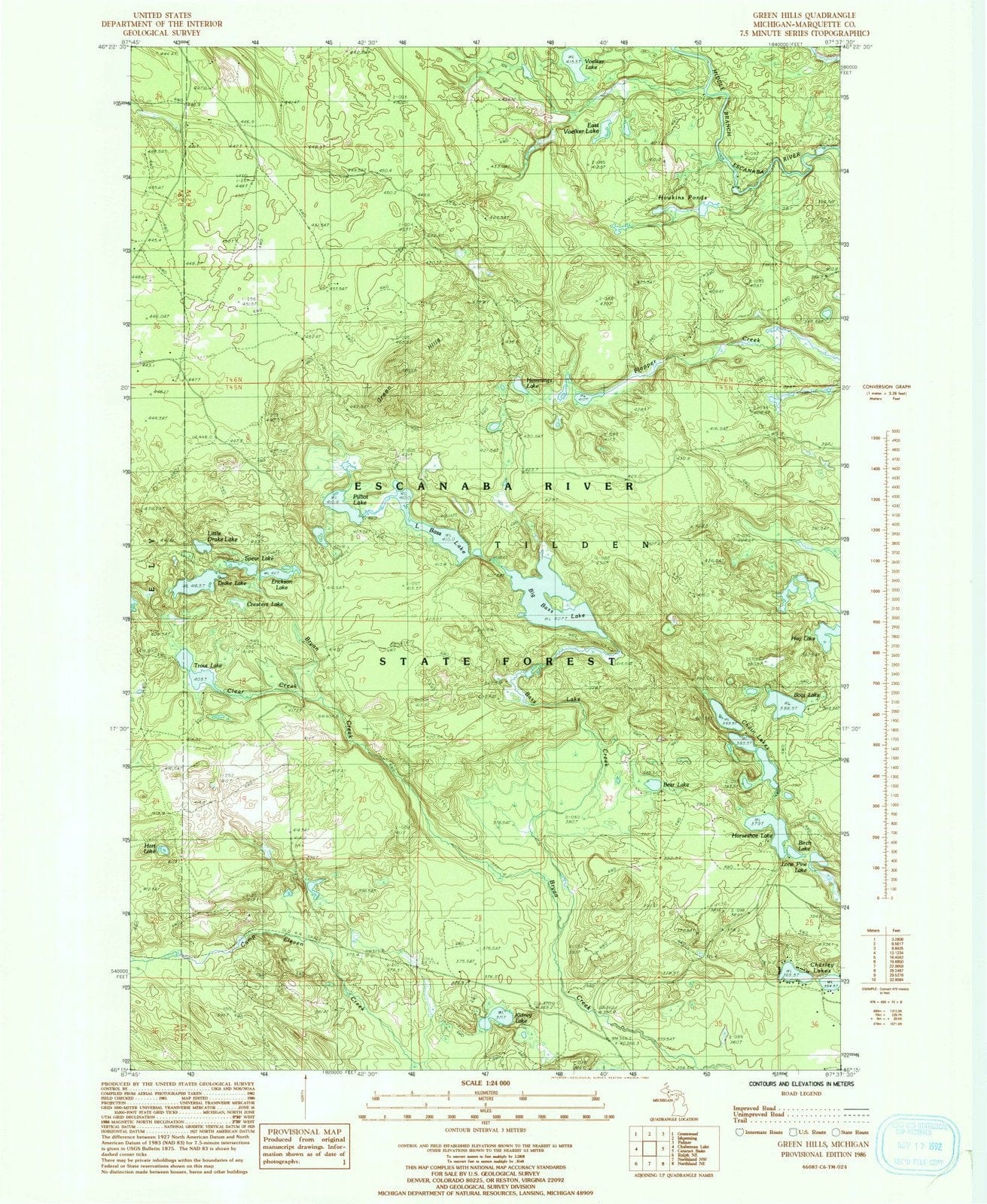 1986 Green Hills, MI - Michigan - USGS Topographic Map