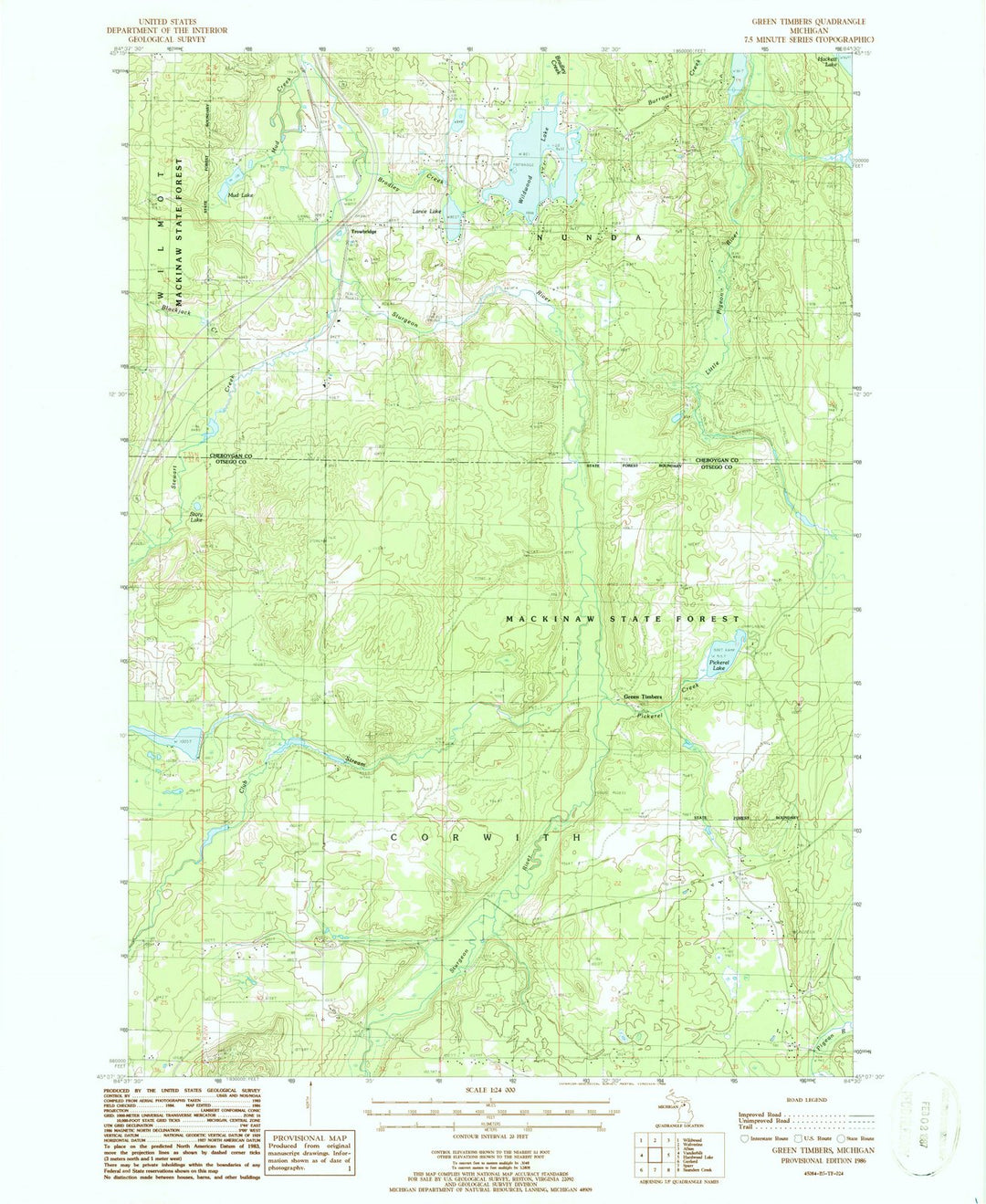 1986 Green Timbers, MI - Michigan - USGS Topographic Map