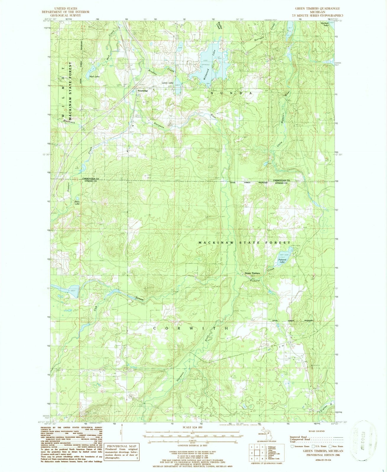 1986 Green Timbers, MI - Michigan - USGS Topographic Map
