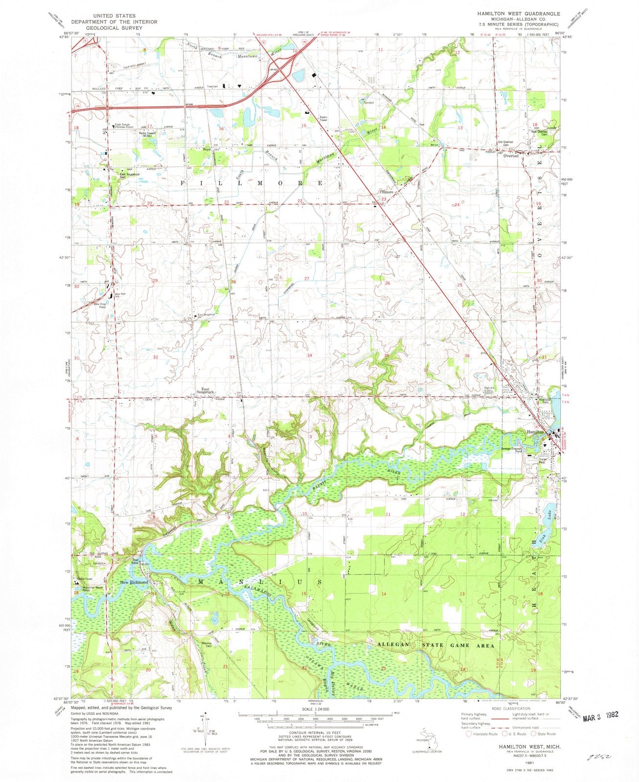 1981 Hamilton West, MI - Michigan - USGS Topographic Map