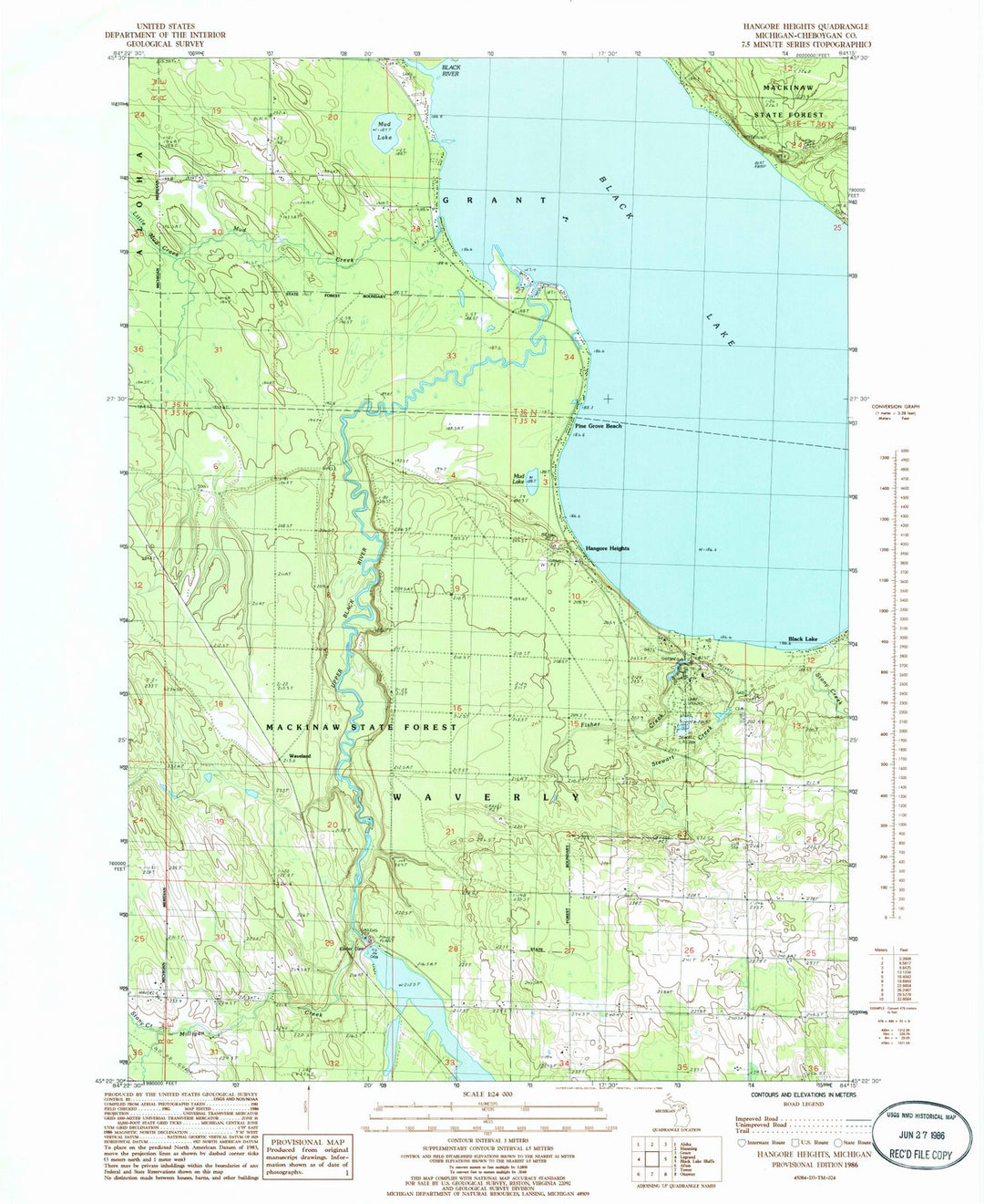 1986 Hangore Heights, MI - Michigan - USGS Topographic Map